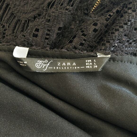 Zara Black Knit Sheath Lace Midi Dress Size L - Picture 2 of 6